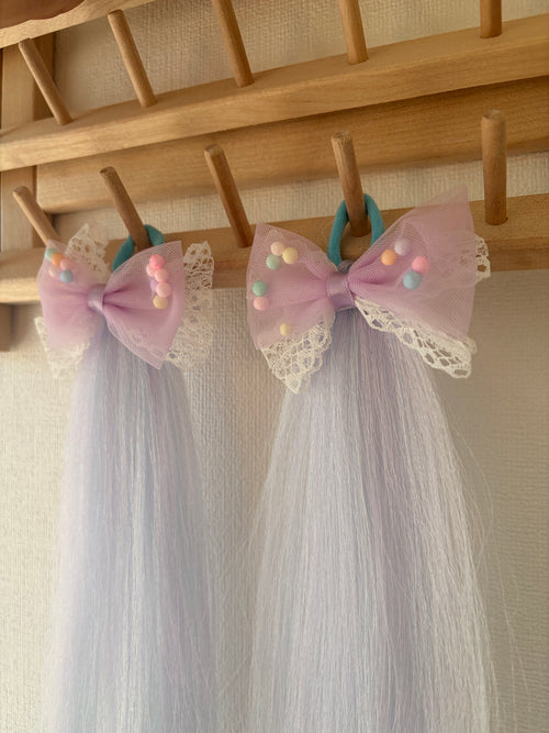 Matu aksesuārs "Lavanda" ar violetām bumbiņ-bantītēm